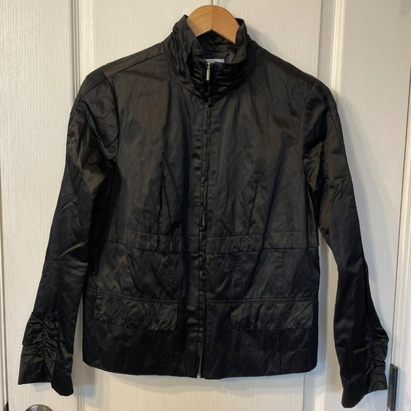 Chico's Jackets & Blazers - Chico's | Full Zip Black Dressy Satin Jacket Utility Pockets Ruched Medium M